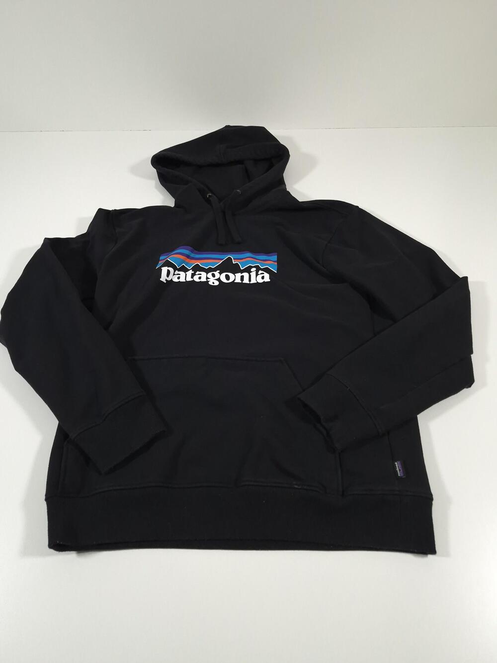 Patagonia Hoodie Mens Medium Black Uprisal Fleece Pullover P-6 Logo Graphic